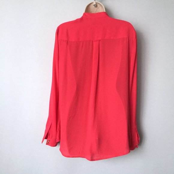 Lord & Taylor Pink Red Chiffon Long Sleeve Button Down Shirt - Picture 3 of 4